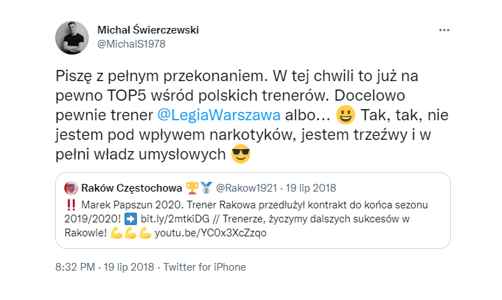 TWEET właściciela Rakowa Częstochowa z 2018 roku :D